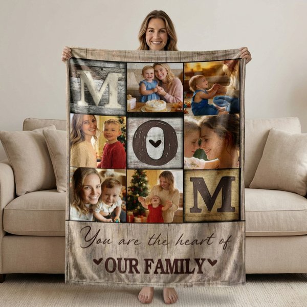 Personalized 1-6 Photos Blanket Home Decoration Mother's Day Birthday Gift for Family Friend Woman