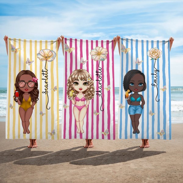 Personalized Cartoon Character Birth Flower Quick Dry Oversized Soft Beach Towel with Name Swimming Beach Party Birthday Gift for Kids Family
