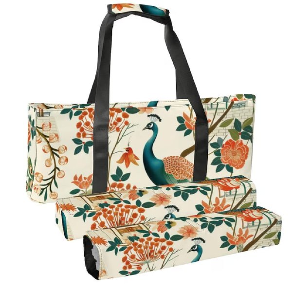 Sac fourre-tout Mahjong design en forme de paon avec supports assortis, sac de rangement Mahjong, cadeau d'anniversaire pour les amateurs de Mahjong