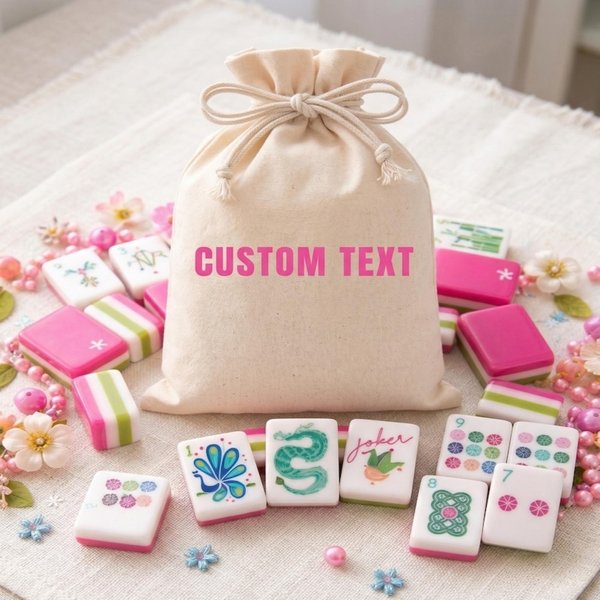 Ensemble Mahjong américain personnalisé en acrylique rose avec nom, tuiles de rassemblement durables et décontractées, cadeau pour la famille/les amis