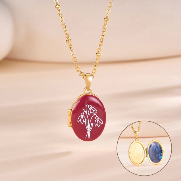 Personalized Multicolor Enamel Birth Flower Necklace with Name and Photos Birthday Anniversary Gift for Women