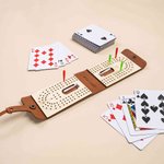Personalized Portable Engraved Text PU Leather Cribbage Board with Playing Cards and Elastic Rope Travel Outdoor Game Birthday Gift for Family Friends