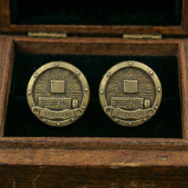 Boutons de manchette ronds personnalisés avec nom, Accessoires de costume, Cadeau de carrière classique pour hommes