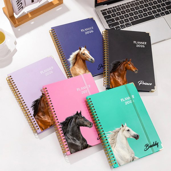 Personalized Horse Photo Planner 2026 Spiral A5 Notebook with Name and Weekly Monthly Planning Pages Birthday Gift for Horse Lovers