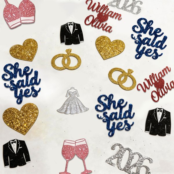 Personalized Wedding Glitter Confetti with Bride & Groom Names, Ring-Shaped Wedding Party Decorations, Wedding Gift for Couples