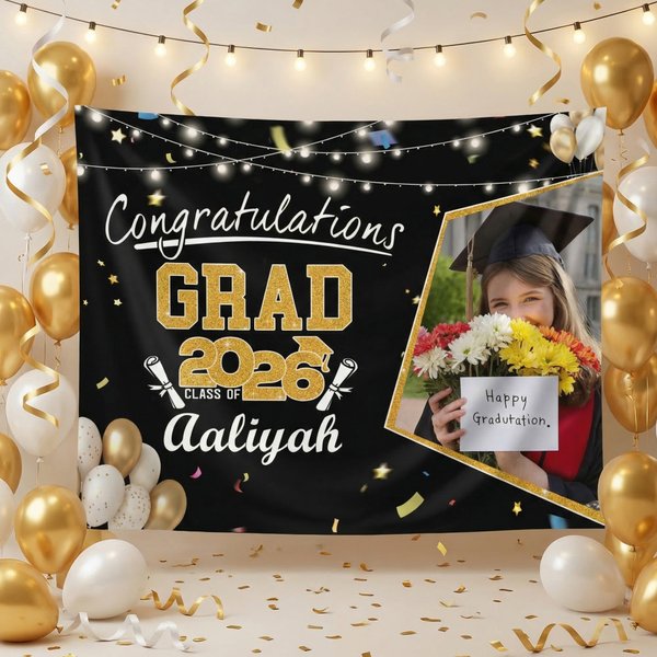 Personalized Congratulations Graduation Photo Banner with Name and Year Party Backdrop Decor Graduation Gift for Graduates
