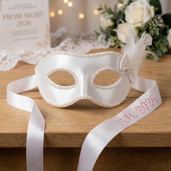 Masque de bal brodé personnalisé avec nom et année, Accessoire de bal de fin d'études, Cadeau de fin d'études
