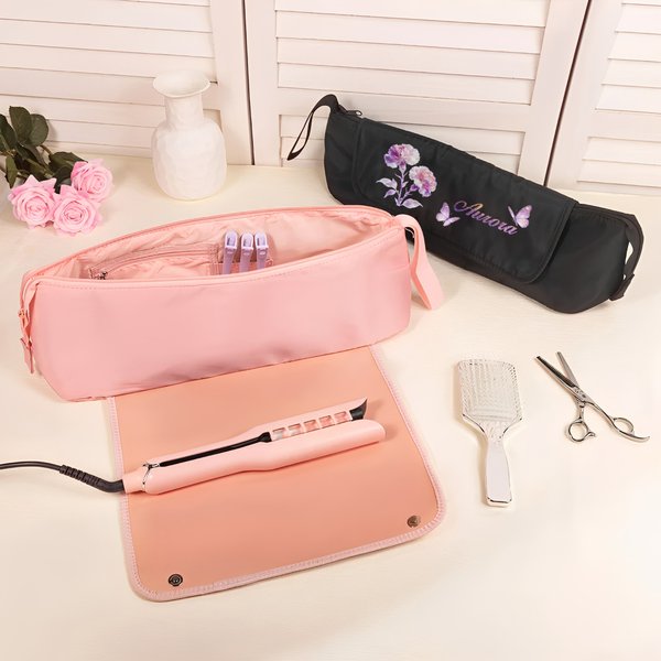 Personalized Dreamy Butterfly Birth Flower Hair Tools Travel Bag with Name Travel Essentials Birthday Gift for Women