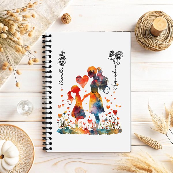 Personalized Mom and Daughter Silhouette Spiral Notebook with Name Recording Accessory Birthday Mother's Day Gift for Mom