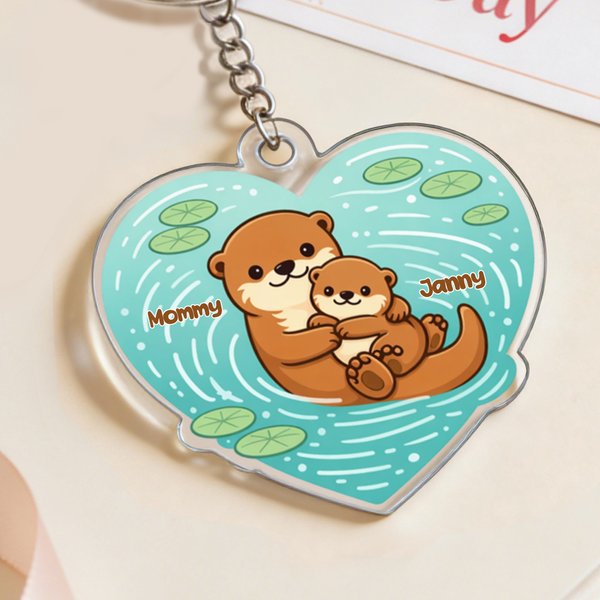 Personalisierte Otter Mama und 1-5 Baby Otter herzförmig Acryl Schlüsselanhänger mit Namen täglichen Gebrauch Muttertag Geschenk für Mama Oma