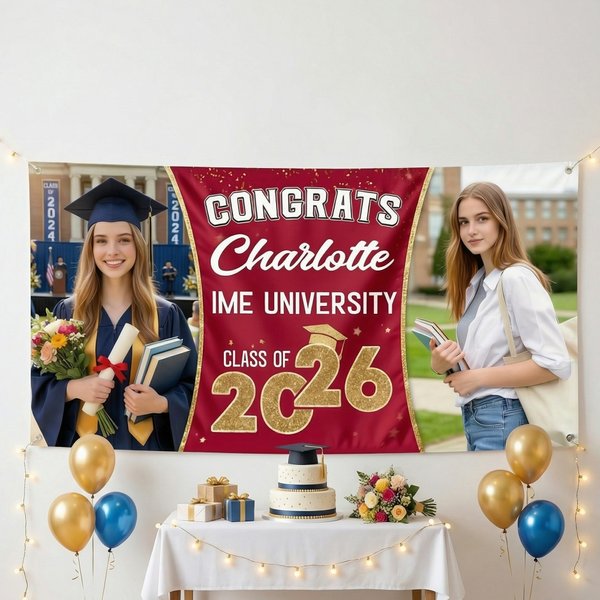 Personalized Multicolor Congrats Photo Banner with Name and Year Graduation Party Decor School Events Gift for Graduates