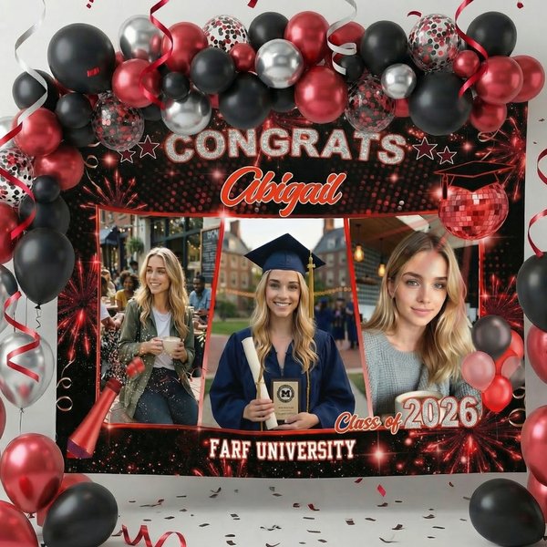 Personalisierte Gratulation Feuerwerk Foto Wandteppich Banner mit Namen und Jahr Feier Party Dekoration Graduierung Geschenk für Absolventen