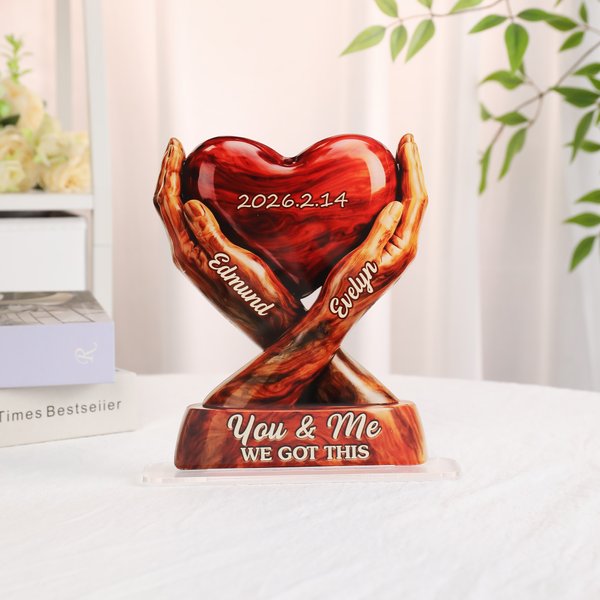 Personalized Intertwined Hands Heart Acrylic Ornament with Names and Date Desk Decor Anniversary Valentine's Day Gift for Couple