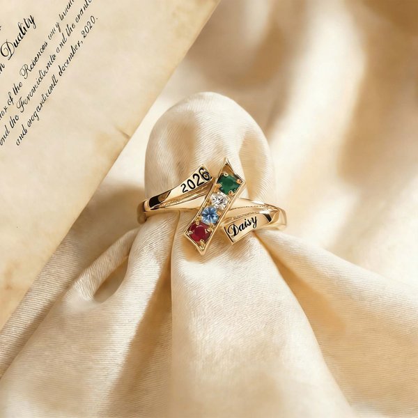 Bague d'amitié personnalisée avec pierres de naissance et nom, gravée Classe 2026 Cadeau pour les amis