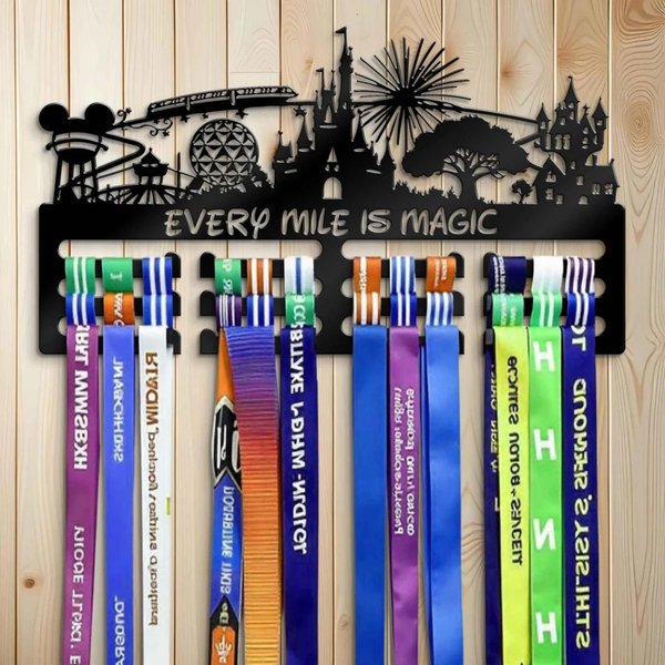 Personalized Every Mile is Magic Metal Medal Holder, Custom Name Hanger, Medal Display Rack, Sports Awards Runner Gifts for Athletes