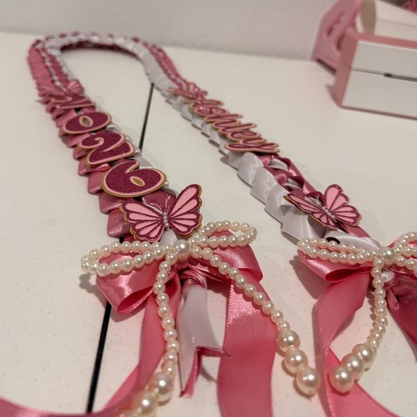 Papillon rose personnalisé avec nom et année, accessoire de fin d'études, cadeau de fin d'études