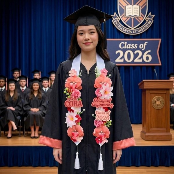 Etole de graduation florale personnalisée avec nom et université, Lei de graduation 2026, ceinture de graduation florale, décor de la fête de graduation, cadeau pour les gradués