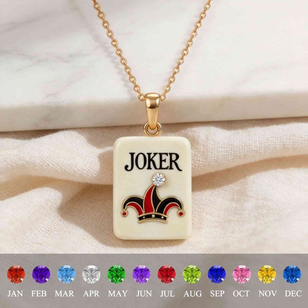 Personalized American Mahjong Joker Necklace with Birthstone, Lucky Charm Pendant Jewelry Gift for Her on Birthday/Mother's Day