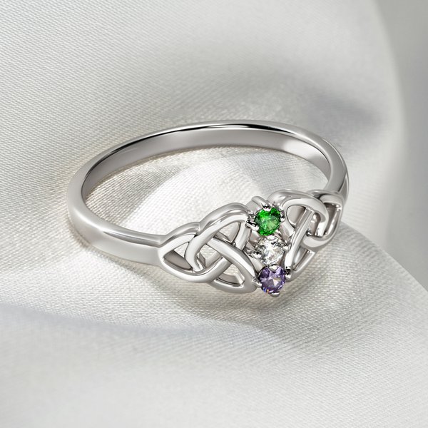 Personalized Engraved Name Celtic Knot Ring with 3 Birthstones, Family Infinity Band, Meaningful Birthday/Mother's Day Gift for Her/Mom
