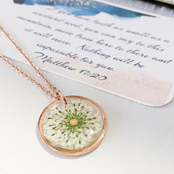Mustard Seed Baby's Breath Necklace, Religious Faith Jewelry, Christian Gift for Her