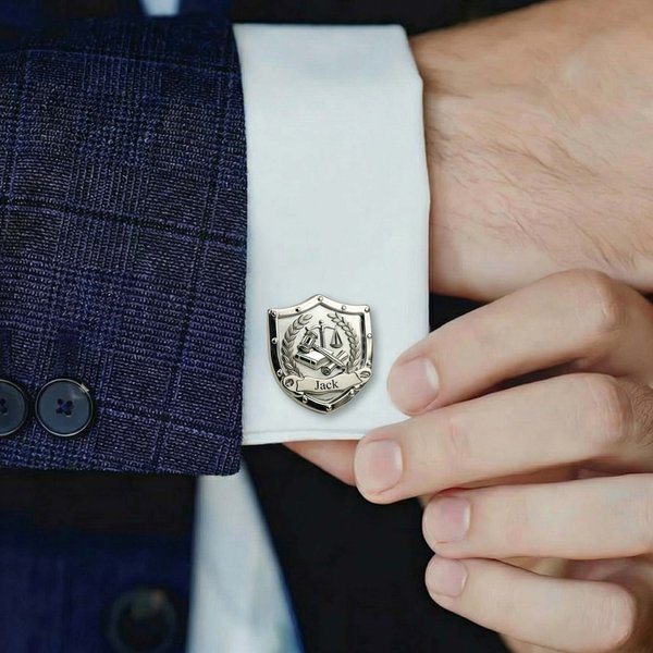 Personalized Profession Shield/Round Cufflinks with Name, Suit Accessories, Father's Day/Graduation/Career Gift for Men