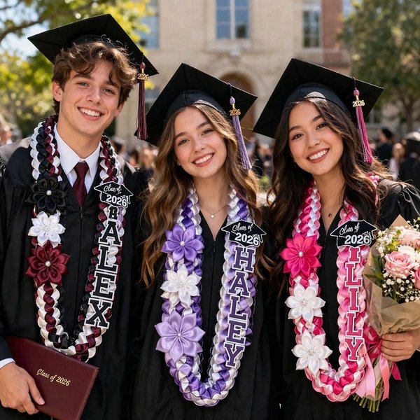 Lei de fin d'études personnalisé avec nom et année, collier de fin d'études, Lei de la classe 2026, cadeau de fin d'études pour elle