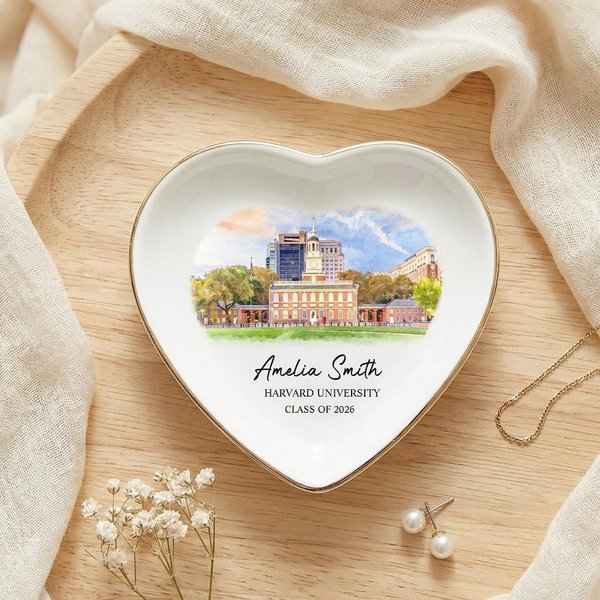 Plat à bijoux personnalisé avec nom et logo de l'université, souvenir de la promotion 2026, cadeau de fin d'études pour elle/les diplômés