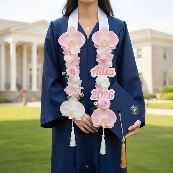 Etole de Graduation 2026 personnalisée avec lei de fleurs roses et ruban de fleurs, Class of 2026 Party Gift for Senior Grad.
