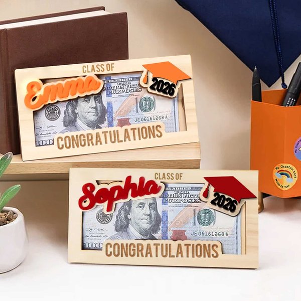 Personalized Congratulations Class of Graduation Wooden Money Holder with Name and Year Graduation Party Gift for Graduates