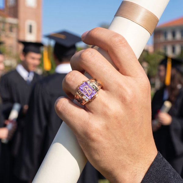 Bague de fin d'études personnalisée avec pierre de naissance, nom de l'école et année, cadeau de fin d'études pour la classe 2026