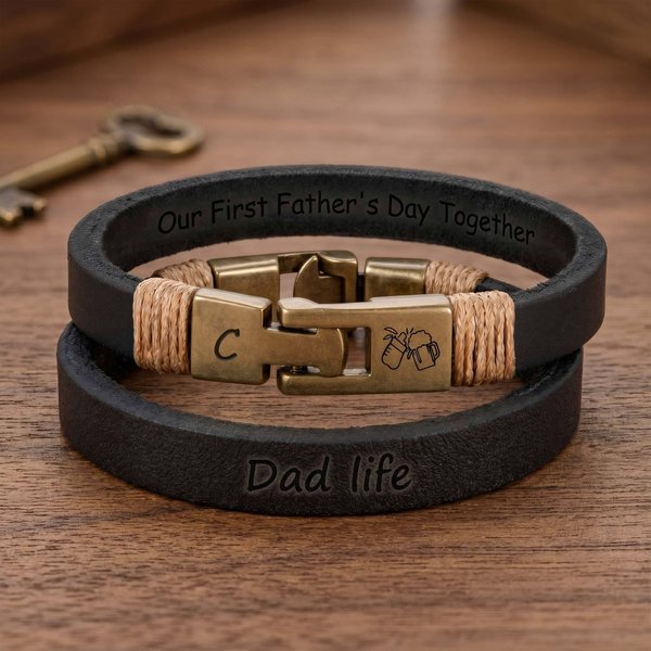 Bracelet en cuir personnalisé pour papa avec gravure sur le poing ou la bière et le biberon, cadeau de fête des pères pour le nouveau papa