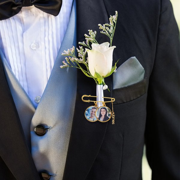 Personalisierte 1-5 Fotos Revers Brosche Pin mit Namen Anhänger Verlobung Hochzeit Geschenk für Bräutigam Vater