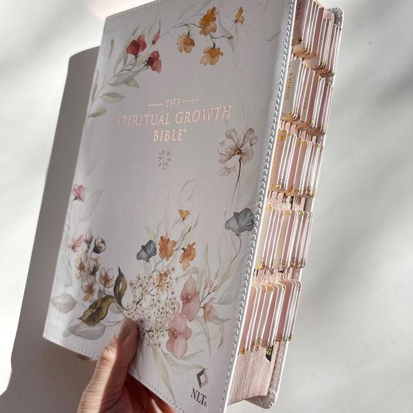 Floral Design NLT Tabbed Holy Bible, New Living Testament with Vegan Leather Cover, Christian Gift for Family/Her