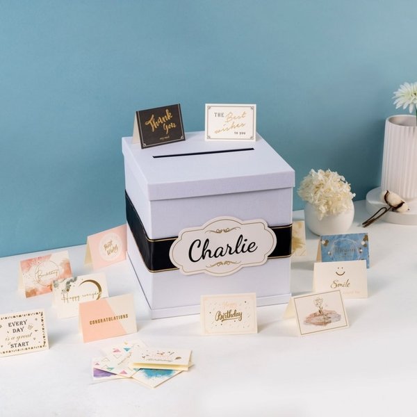 Boîte à cartes cadeaux personnalisée avec nom, cadeau de mariage, de graduation ou d'anniversaire pour un couple ou une personne âgée.