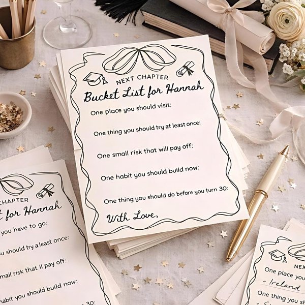 Graduation Wishes Cards for Girls- Bucket List Cards, Sets of 24 Choose Your Color