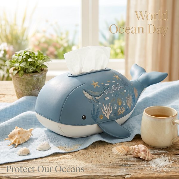 Boîte à mouchoirs baleine personnalisée avec nom, porte-mouchoirs animal en cuir, décoration d'intérieur sur le thème de l'océan, cadeau de pendaison de crémaillère pour les femmes/amoureux de l'océan