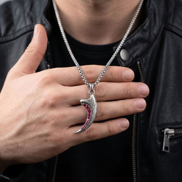 Collier de pierres de naissance Wolf Fang personnalisé avec nom, bijoux minimalistes, cadeau d'anniversaire/de fête des pères pour la famille/les hommes/le père