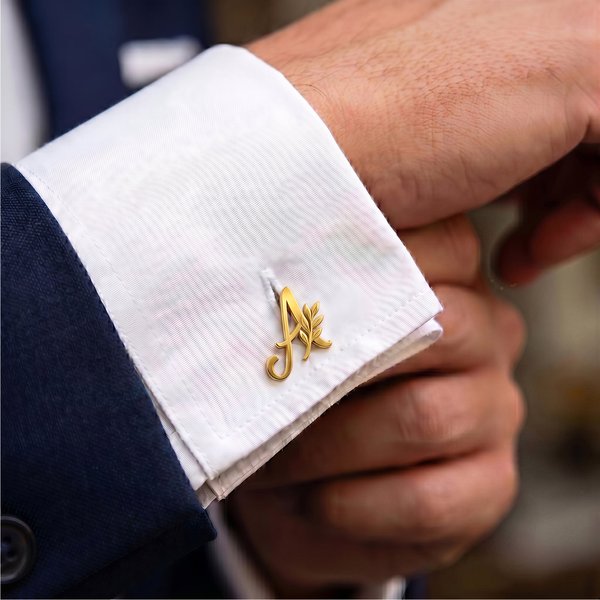Boutons de manchette minimaliste personnalisés avec initiale et feuille, boutons de manchette pour garçons d'honneur, cadeau de fête des pères, de mariage ou d'anniversaire pour papa/him...