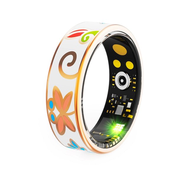 Emaille Handwerk Vintage Smart Ring mit Herzfrequenz & Schlaf-Monitor, wasserdicht Fitness Schritt Tracker, Geburtstag Geschenk für Frauen / Männer