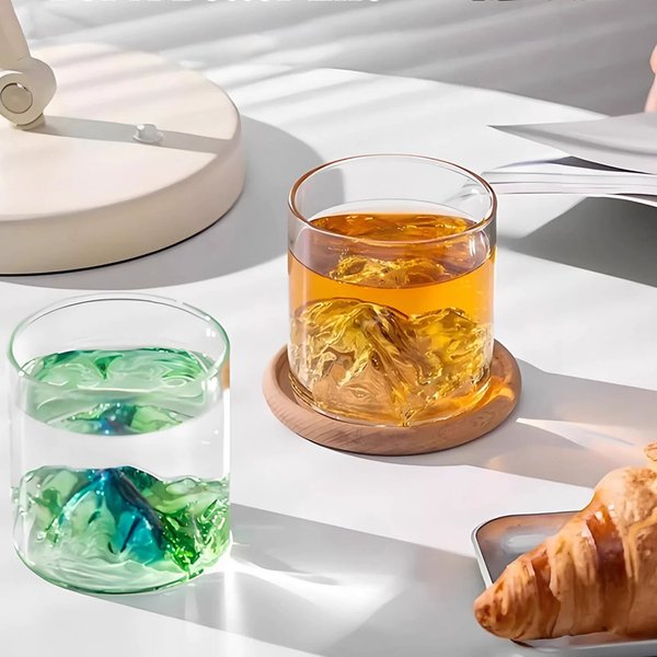 Coupe en verre 3D Esthetics Mountain Design, verre à boire pour cocktail/jus/bière/thé glacé/vin/whisky, cadeau d'anniversaire/de pendaison de crémaillère pour amis/hommes