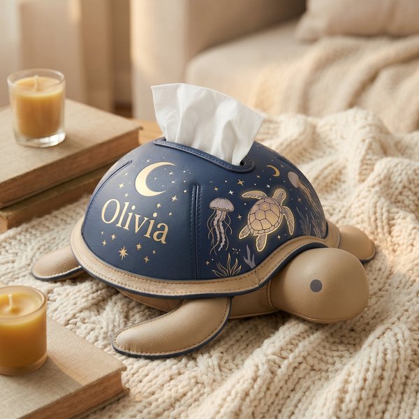 Personalized Ocean Dream Turtle Tissue Box with Name, Moon & Stars Coastal Decor, Birthday/Housewarming Gift for Her/Mom/Sister/Friend