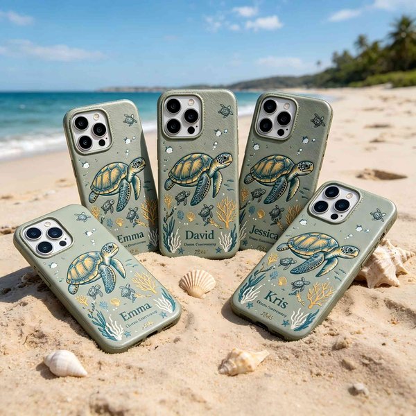 Coque de téléphone personnalisée en forme de tortue de mer avec nom et année/texte, housse de téléphone pour iPhone/Samsung Galaxy/Google Pixel, cadeau pour les amoureux de la tortue de mer