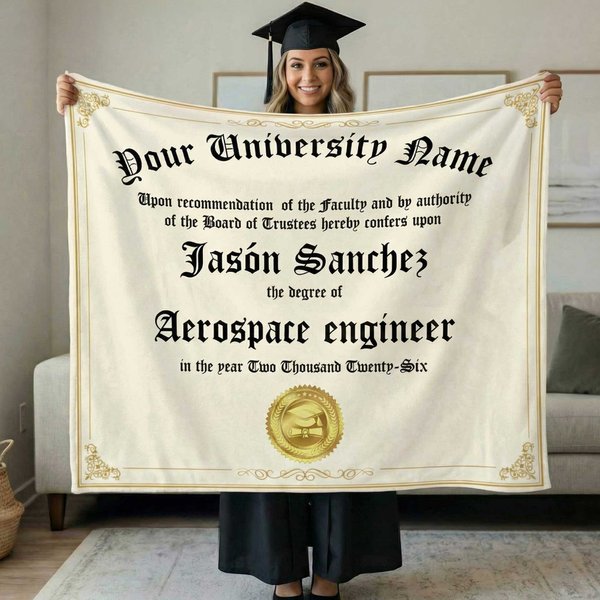 Personalized Graduation Certificate Design Throw Blanket with Name and School Name Graduation Gift for High School College Graduates