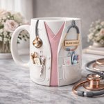 Personalized Nurse Mug with Name, Stethoscope Medical Design Coffee Cup, Appreciation/Graduation Gift for Nurses/Medical Staff/Her
