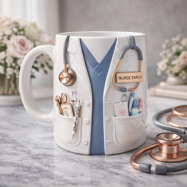 Personalized Nurse Mug with Name, Stethoscope Medical Design Coffee Cup, Appreciation/Graduation Gift for Nurses/Medical Staff/Her