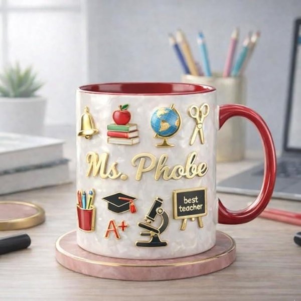 Personalized Teacher Name Mug with Full Print, School Appreciation Coffee Cup, Teacher Appreciation Week/Christmas Gift for Educator/Her