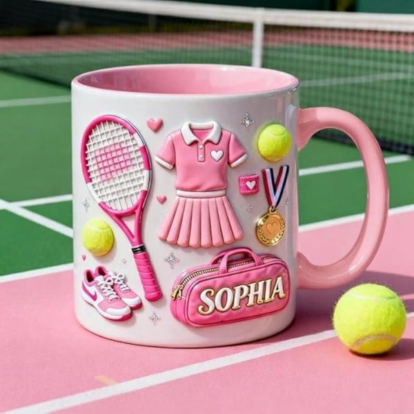 Personalized Tennis Mug with Full Graphic Print, Ceramic Coffee Cup for Players, Birthday/Christmas Gift for Tennis Lover/Her