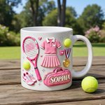 Personalized Tennis Mug with Full Graphic Print, Ceramic Coffee Cup for Players, Birthday/Christmas Gift for Tennis Lover/Her