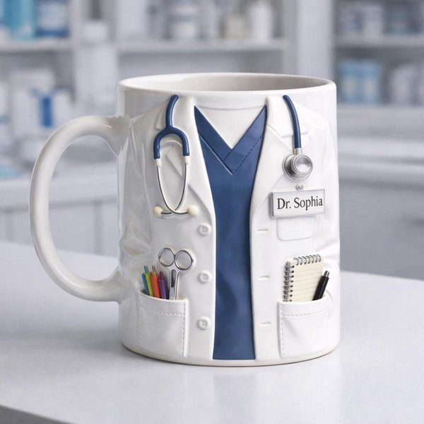 Personalisierte Stethoskop Scrubs Design Arzt Becher mit Namen, medizinische Kaffeetasse, Geburtstag/Dankeschön Geschenk für Ärzte/medizinisches Personal