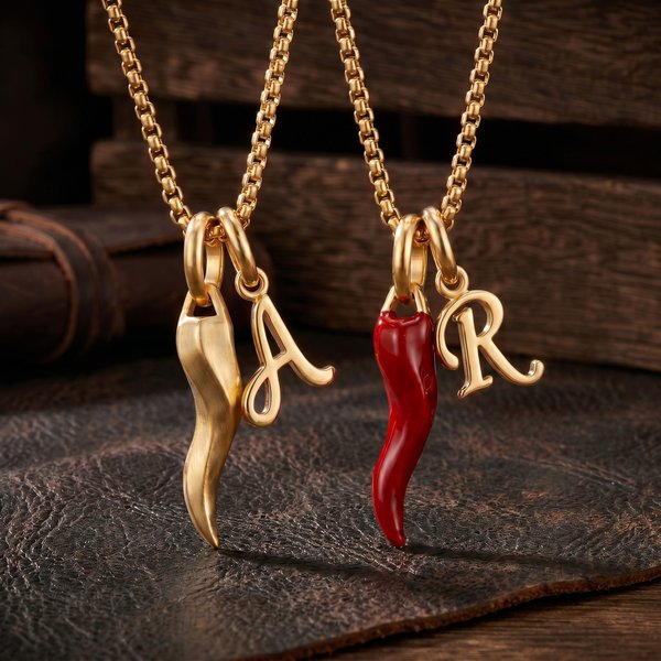 Collier Cornicello Lucky Guardian personnalisé pour homme avec breloque initiale, pendentif piment italien, cadeau d'anniversaire/de fête des pères pour lui/papa